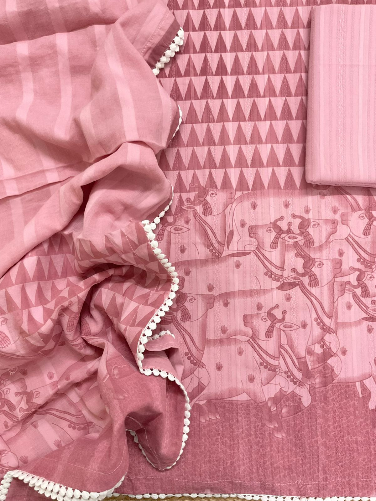 Pure Cotton Printed Self Weaved Suit - Pink