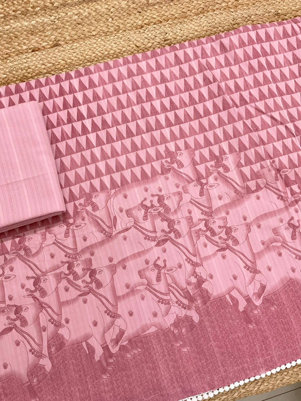 Pure Cotton Printed Self Weaved Suit - Pink