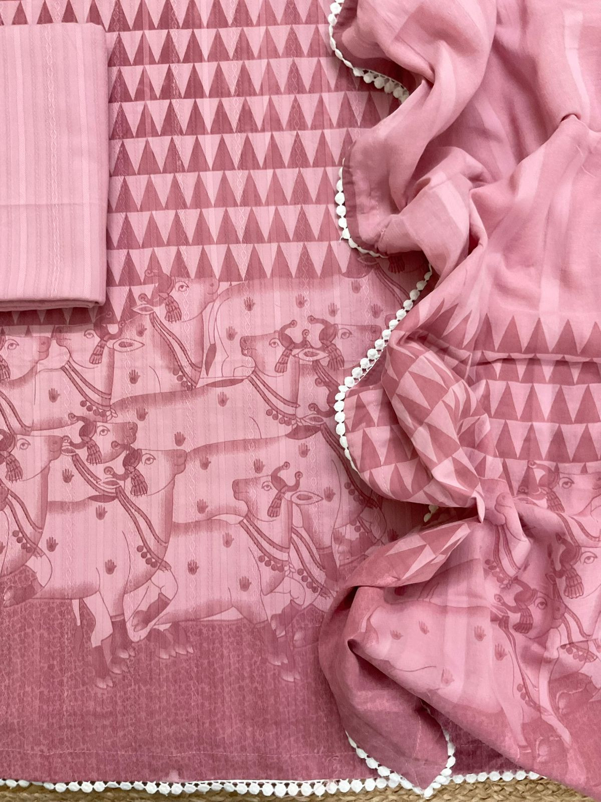Pure Cotton Printed Self Weaved Suit - Pink