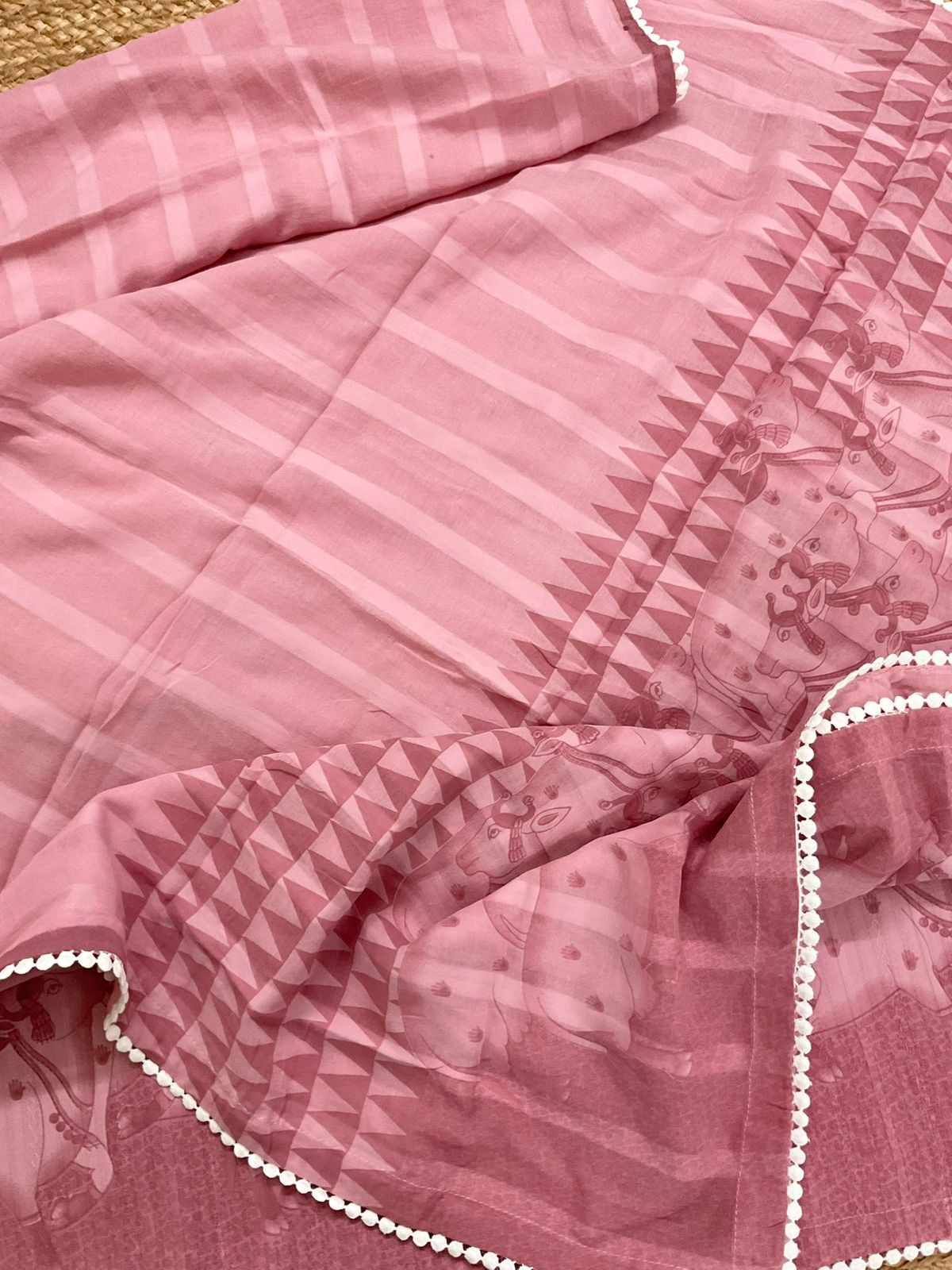 Pure Cotton Printed Self Weaved Suit - Pink