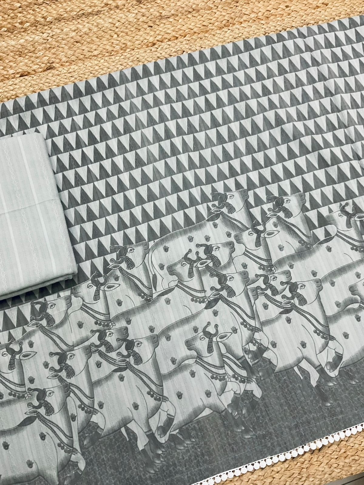 Pure Cotton Printed Self Weaved Suit - Grey