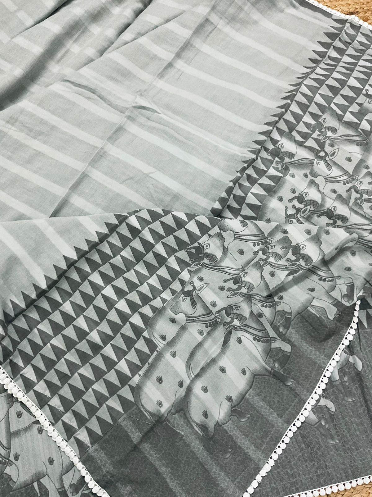 Pure Cotton Printed Self Weaved Suit - Grey