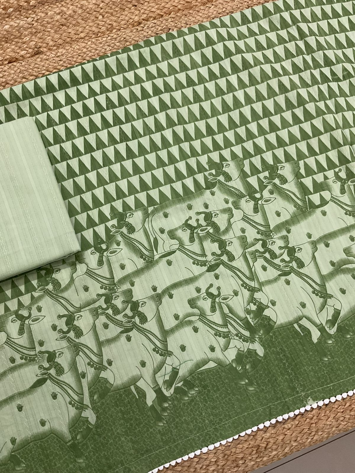 Pure Cotton Printed Self Weaved Suit - Green
