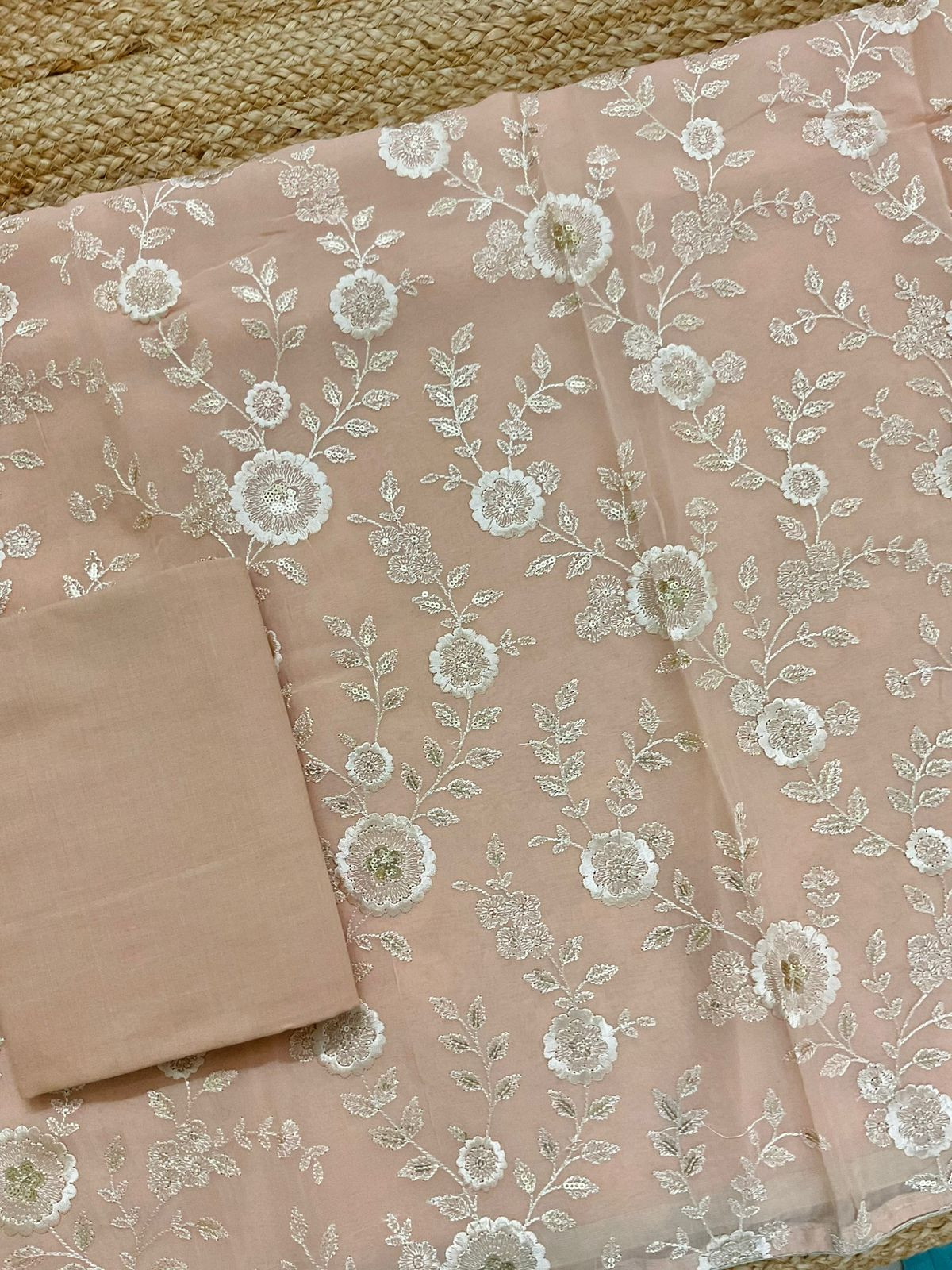 Pure Organza Embroidered Suit - Peach