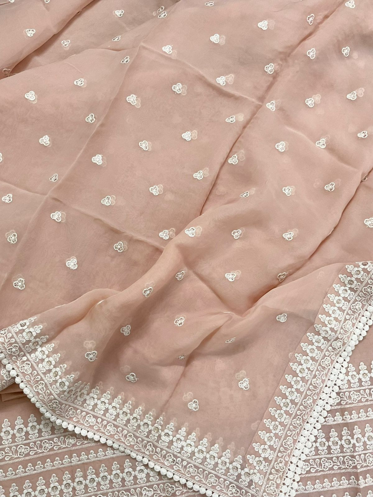 Pure Organza Embroidered Suit - Peach