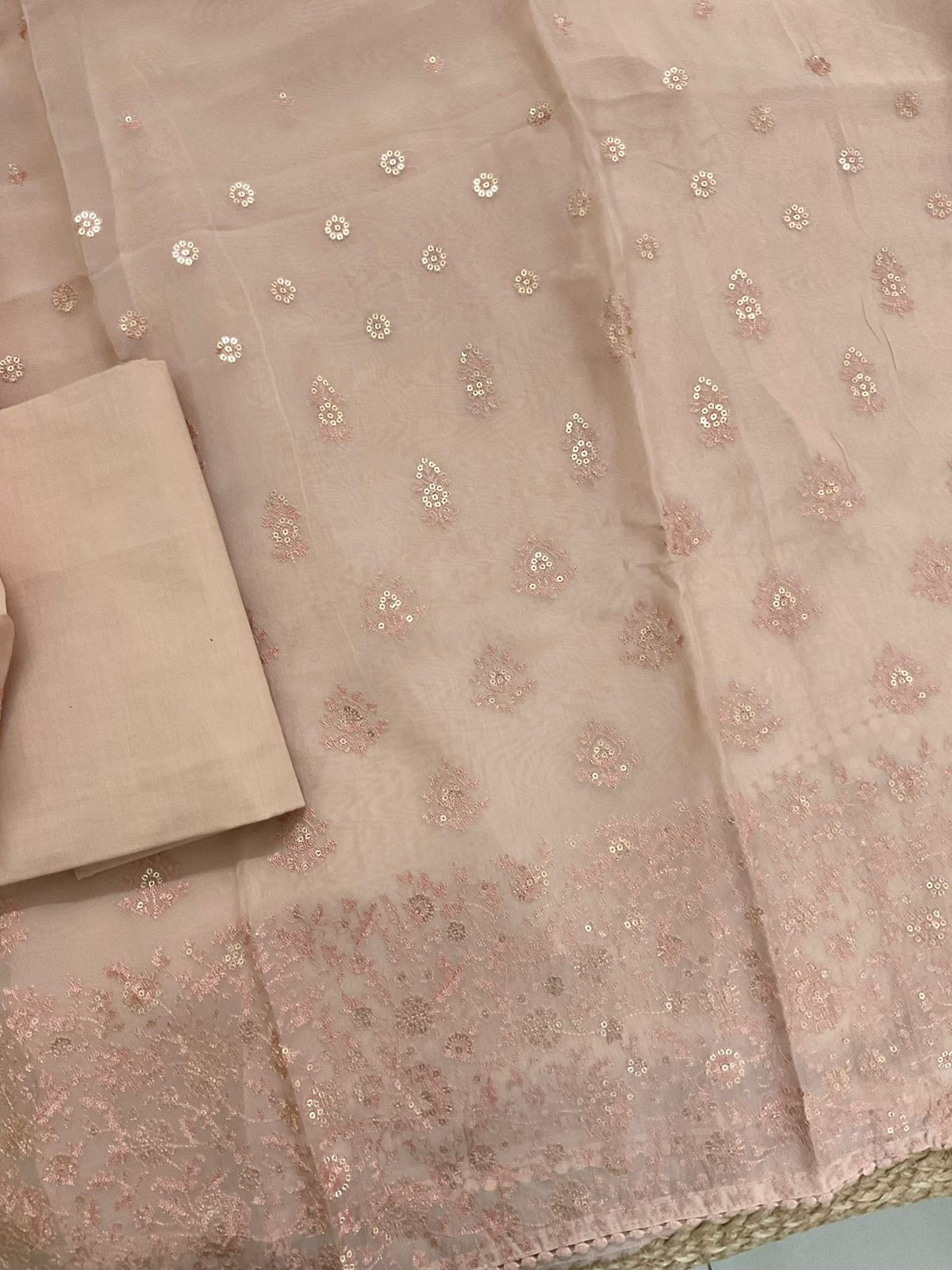 Pure Organza Embroidered Suit - Peach