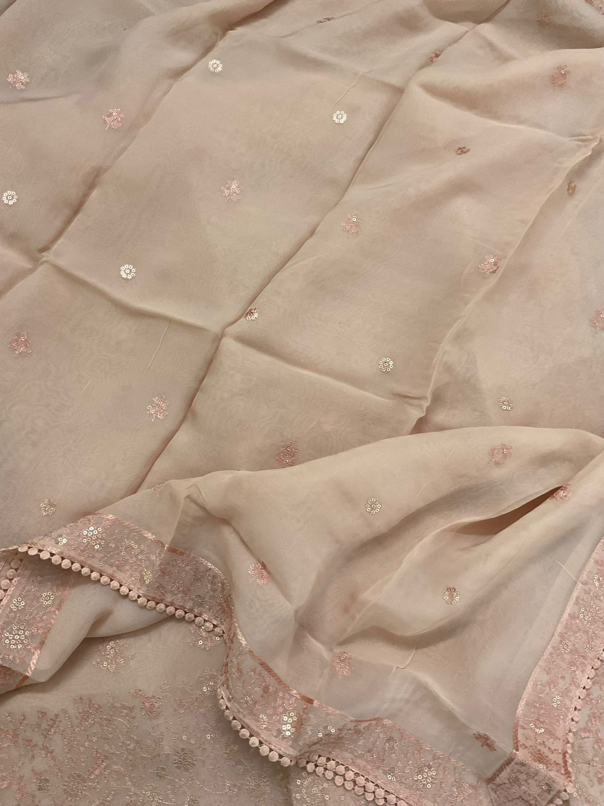 Pure Organza Embroidered Suit - Peach