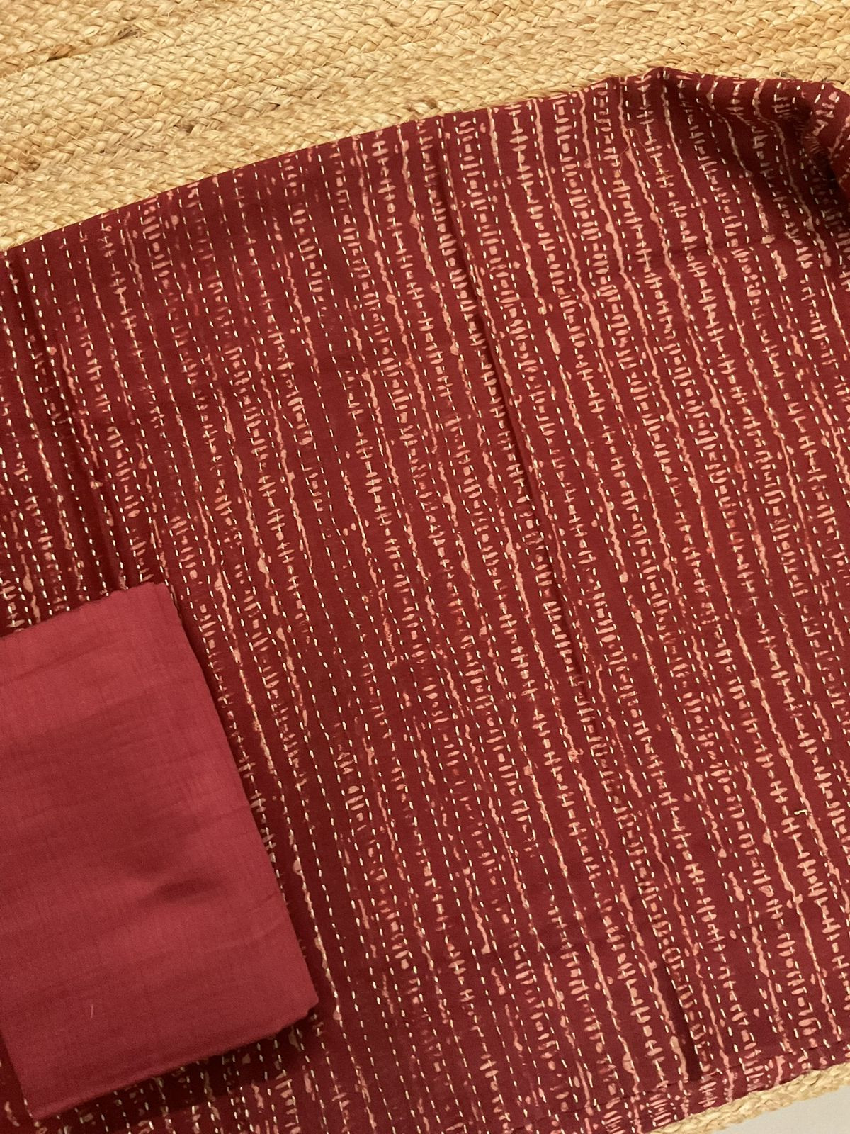 Pure Chanderi Block Printed Embroidered Suit - Brick Red