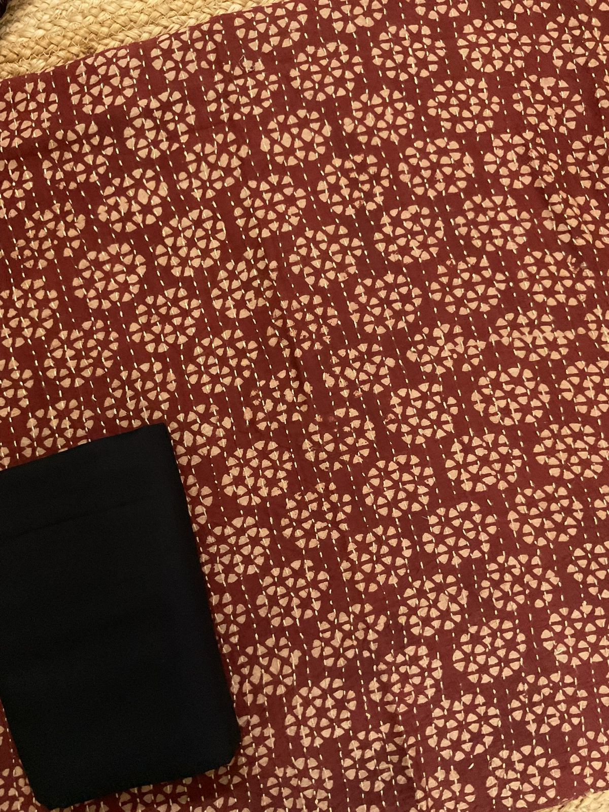 Pure Chanderi Block Printed Embroidered Suit - Dark Brick Red