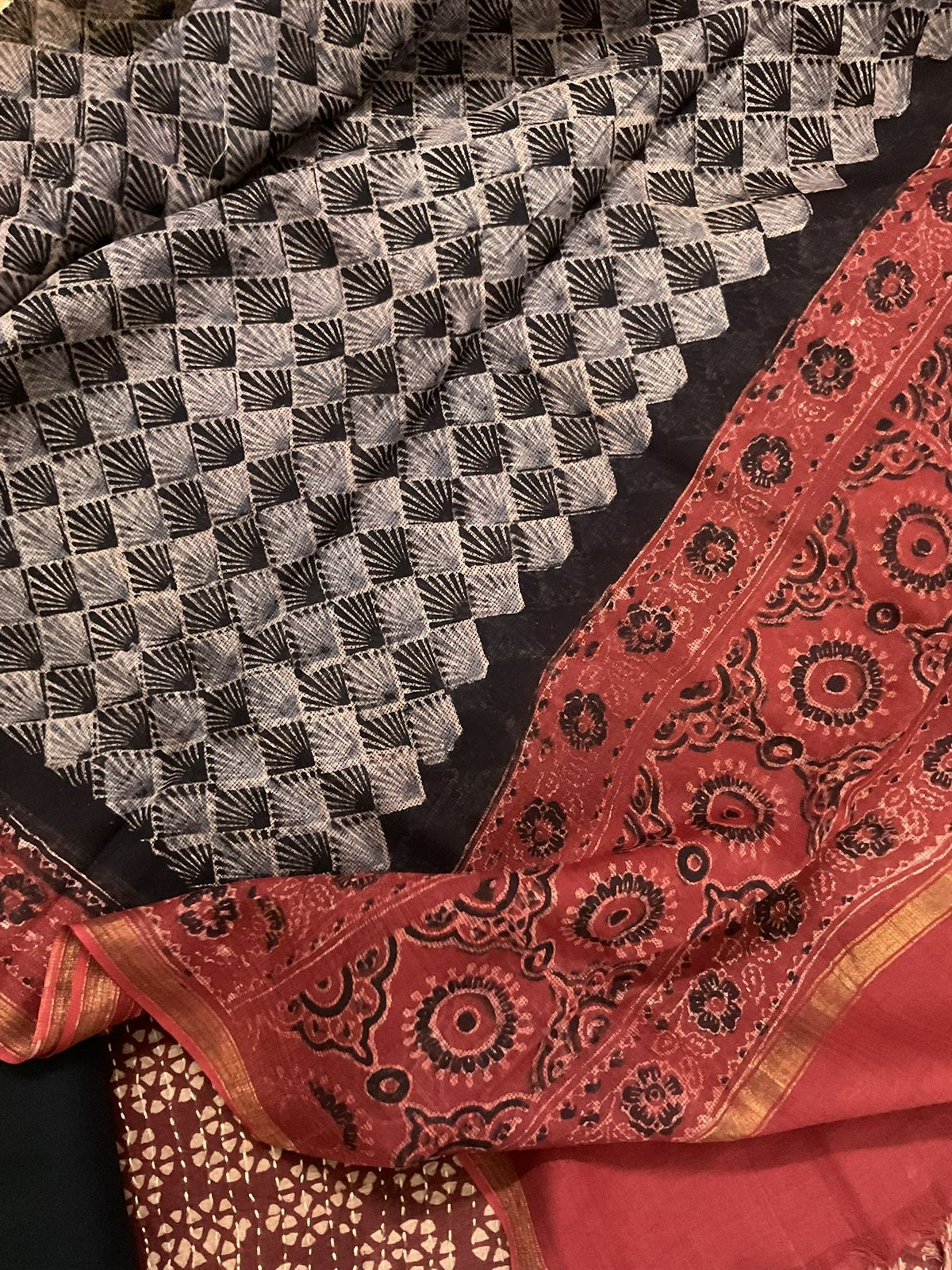Pure Chanderi Block Printed Embroidered Suit - Dark Brick Red