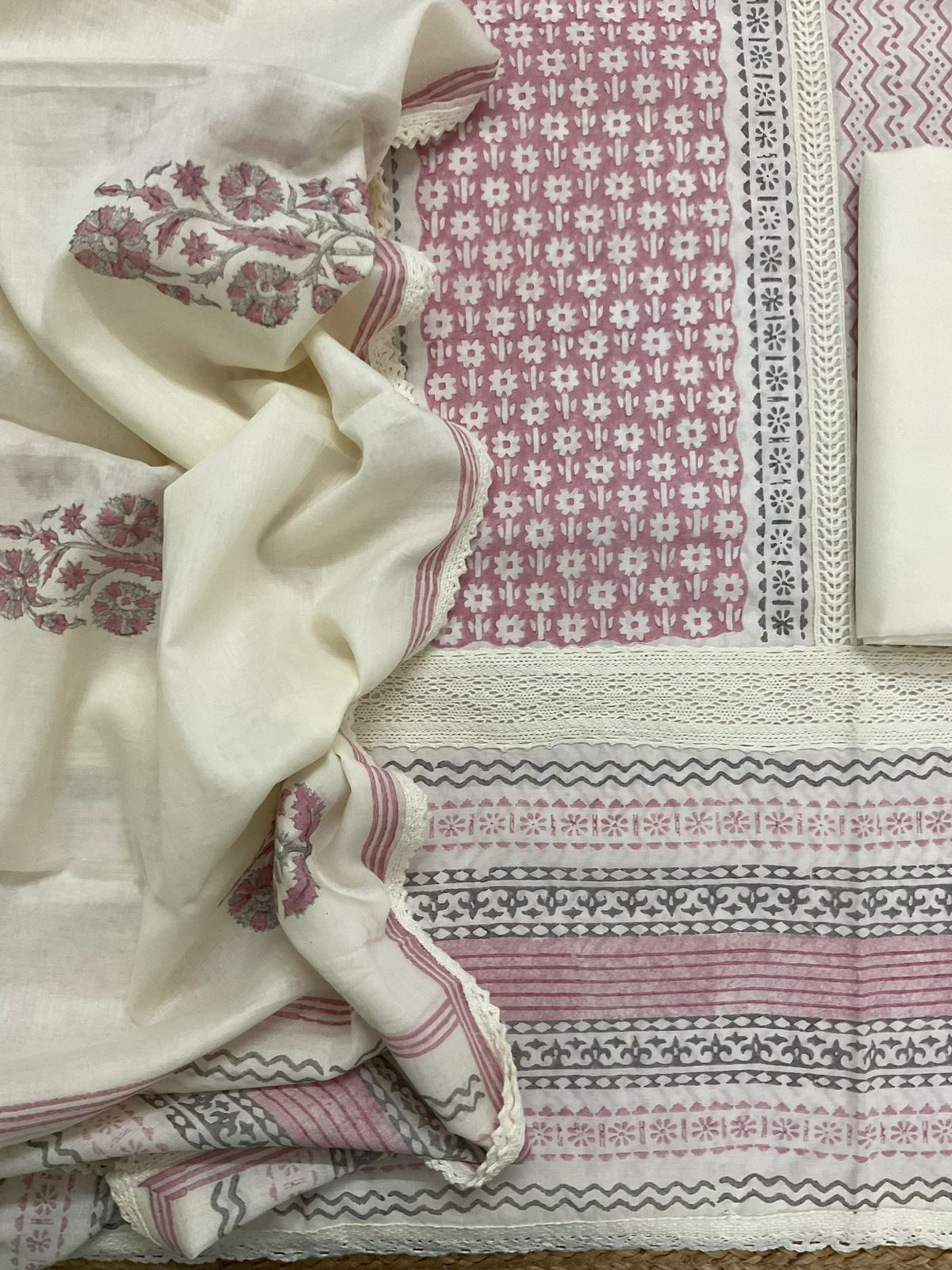 Pure Mul Cotton Printed Embroidered Suit - Pink