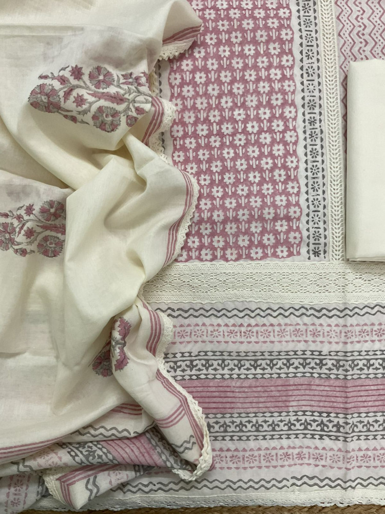 Image of Pure Mul Cotton Printed Embroidered Suit - Pink