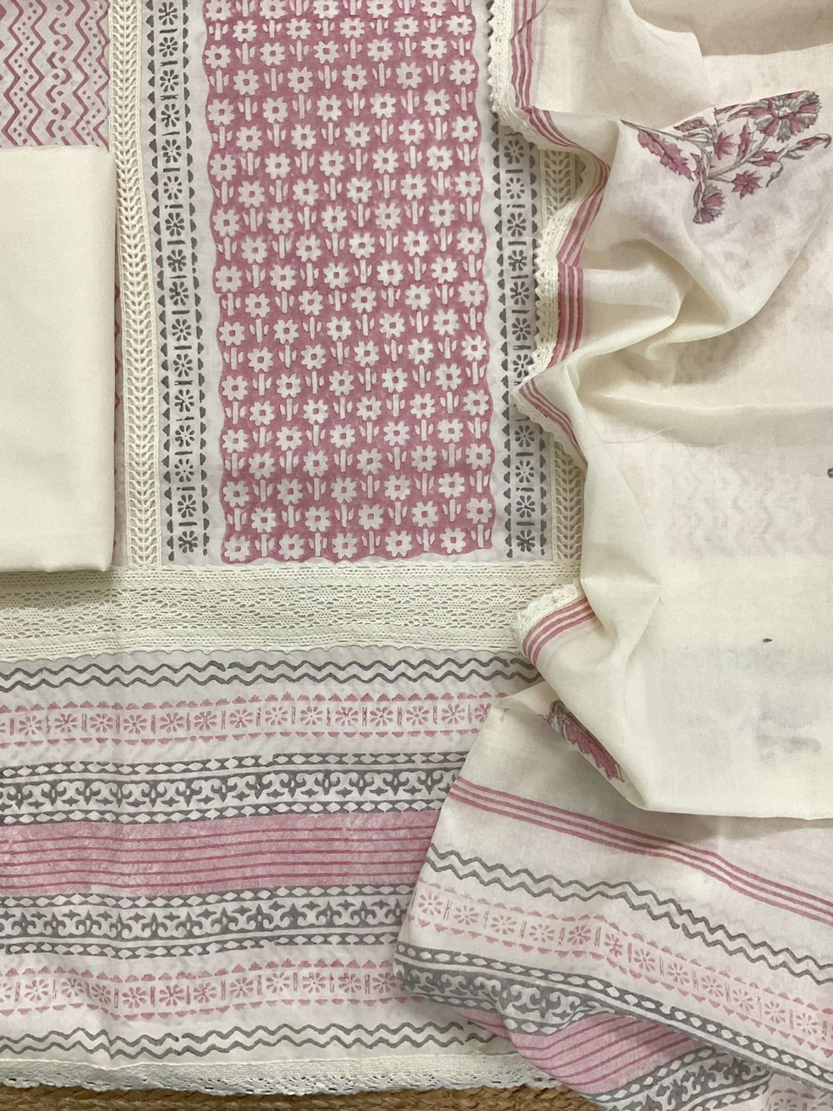 Pure Mul Cotton Printed Embroidered Suit - Pink
