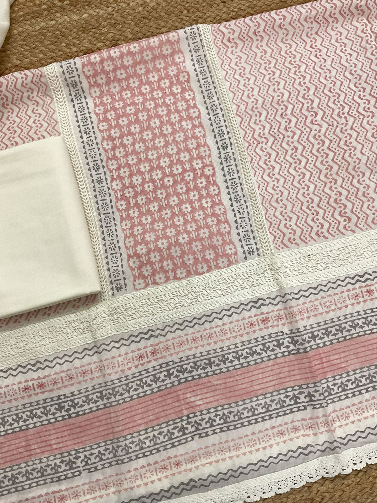 Pure Mul Cotton Printed Embroidered Suit - Peach