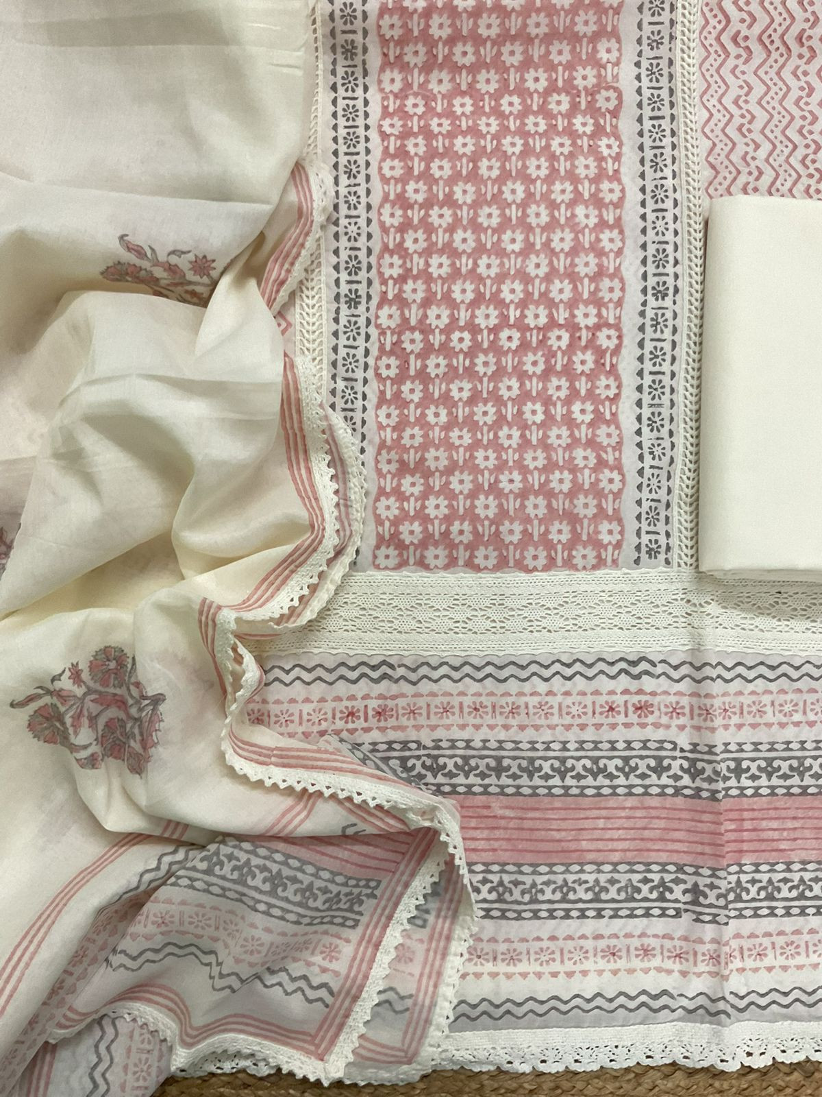 Pure Mul Cotton Printed Embroidered Suit - Peach