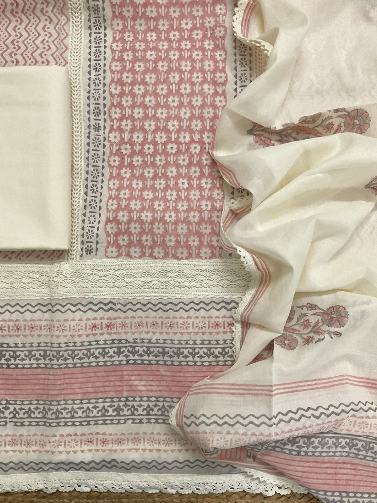 Pure Mul Cotton Printed Embroidered Suit - Peach