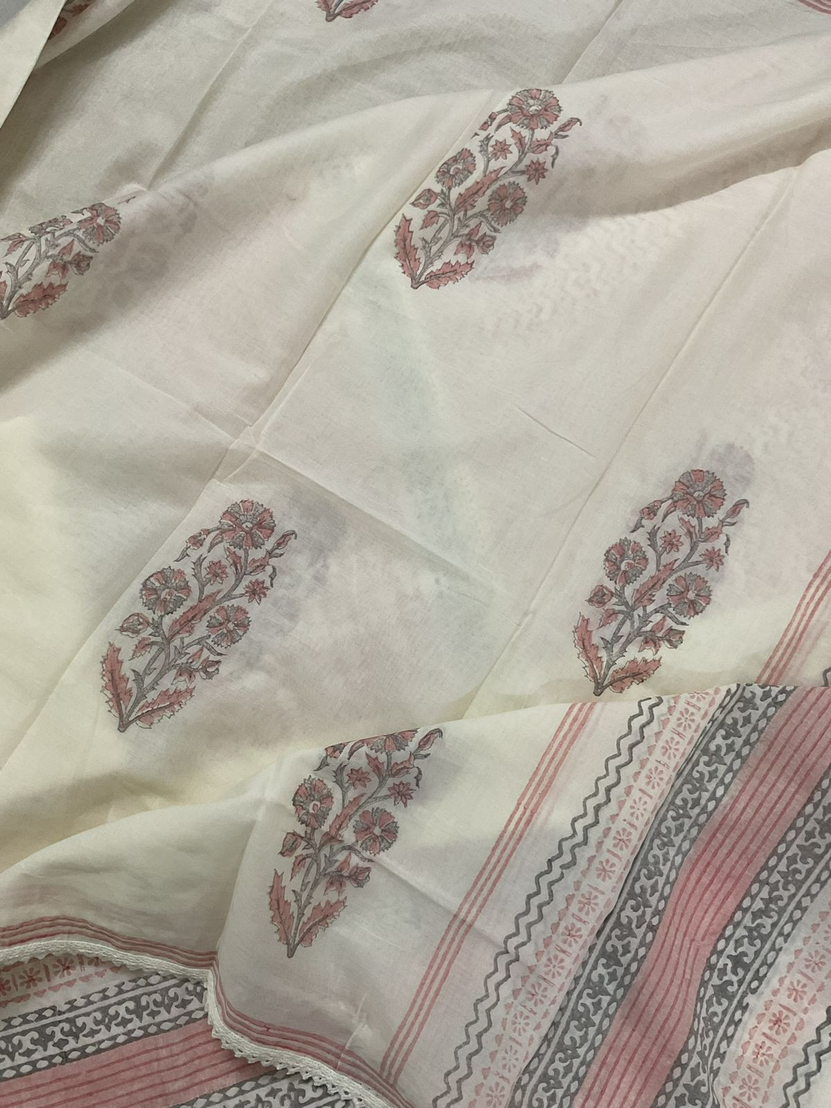 Pure Mul Cotton Printed Embroidered Suit - Peach