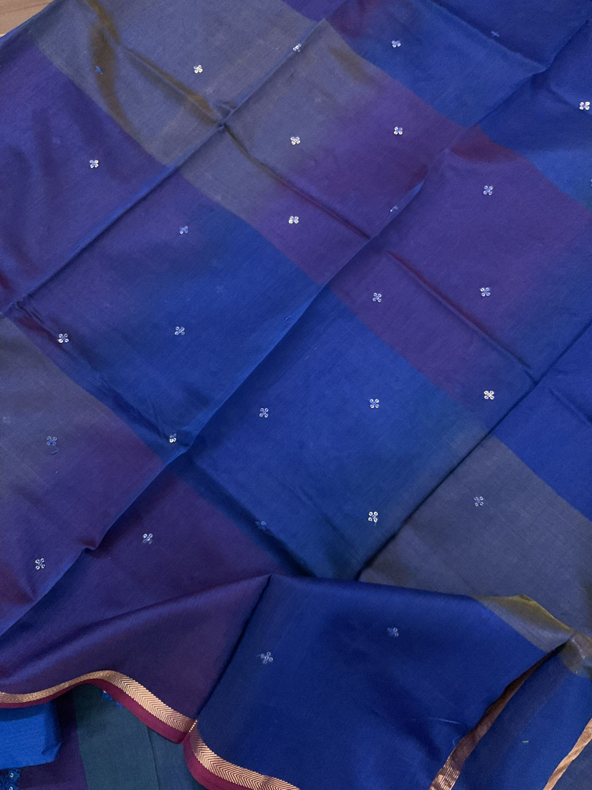 Pure Maheshwari Self Weaved Embroidered Suit - Blue