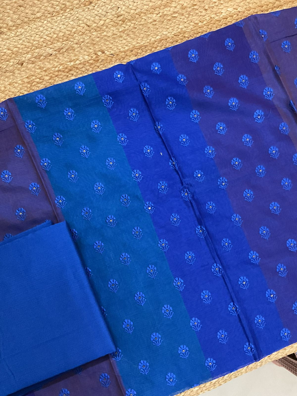 Pure Maheshwari Self Weaved Embroidered Suit - Blue