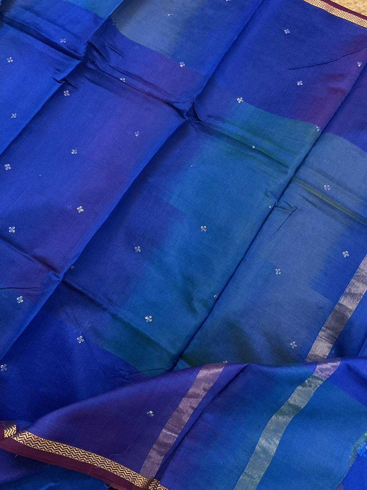 Pure Maheshwari Self Weaved Embroidered Suit - Blue