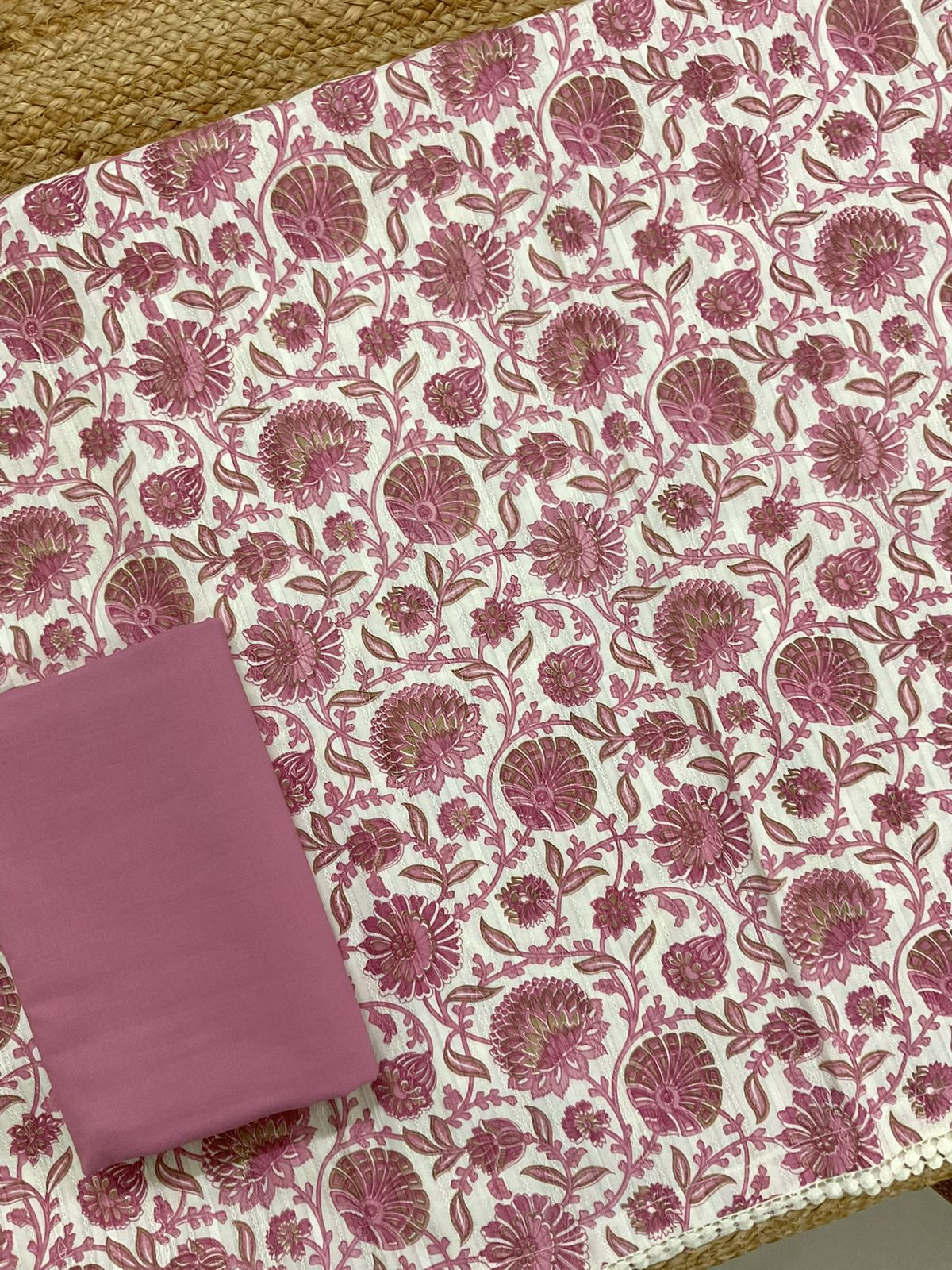 Pure Cotton Printed Self Weaved Suit - Pink
