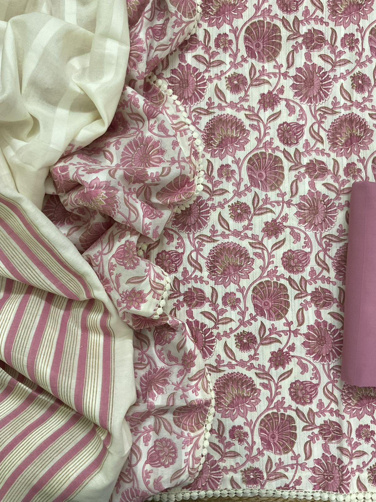 Pure Cotton Printed Self Weaved Suit - Pink