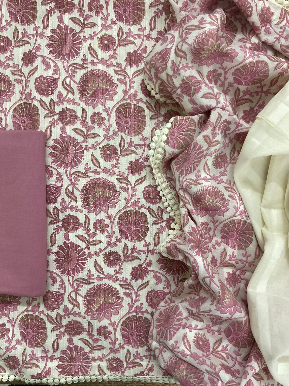 Pure Cotton Printed Self Weaved Suit - Pink