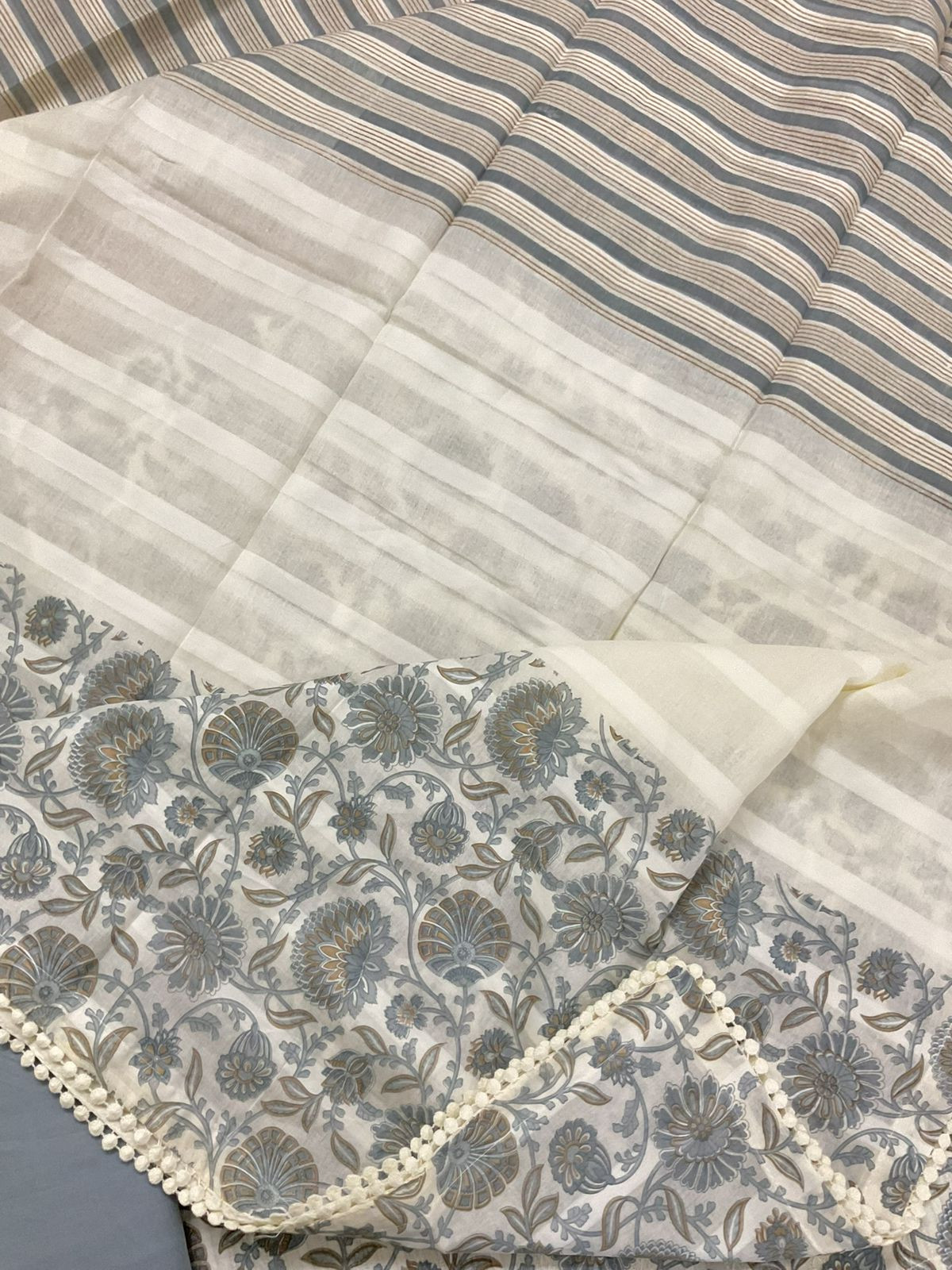 Pure Cotton Printed Self Weaved Suit - Grey