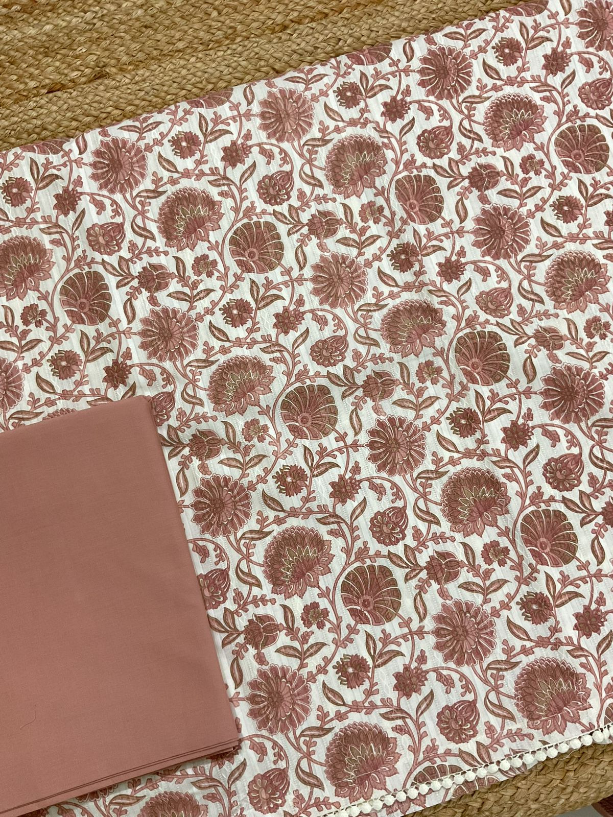 Pure Cotton Printed Self Weaved Suit - Peach