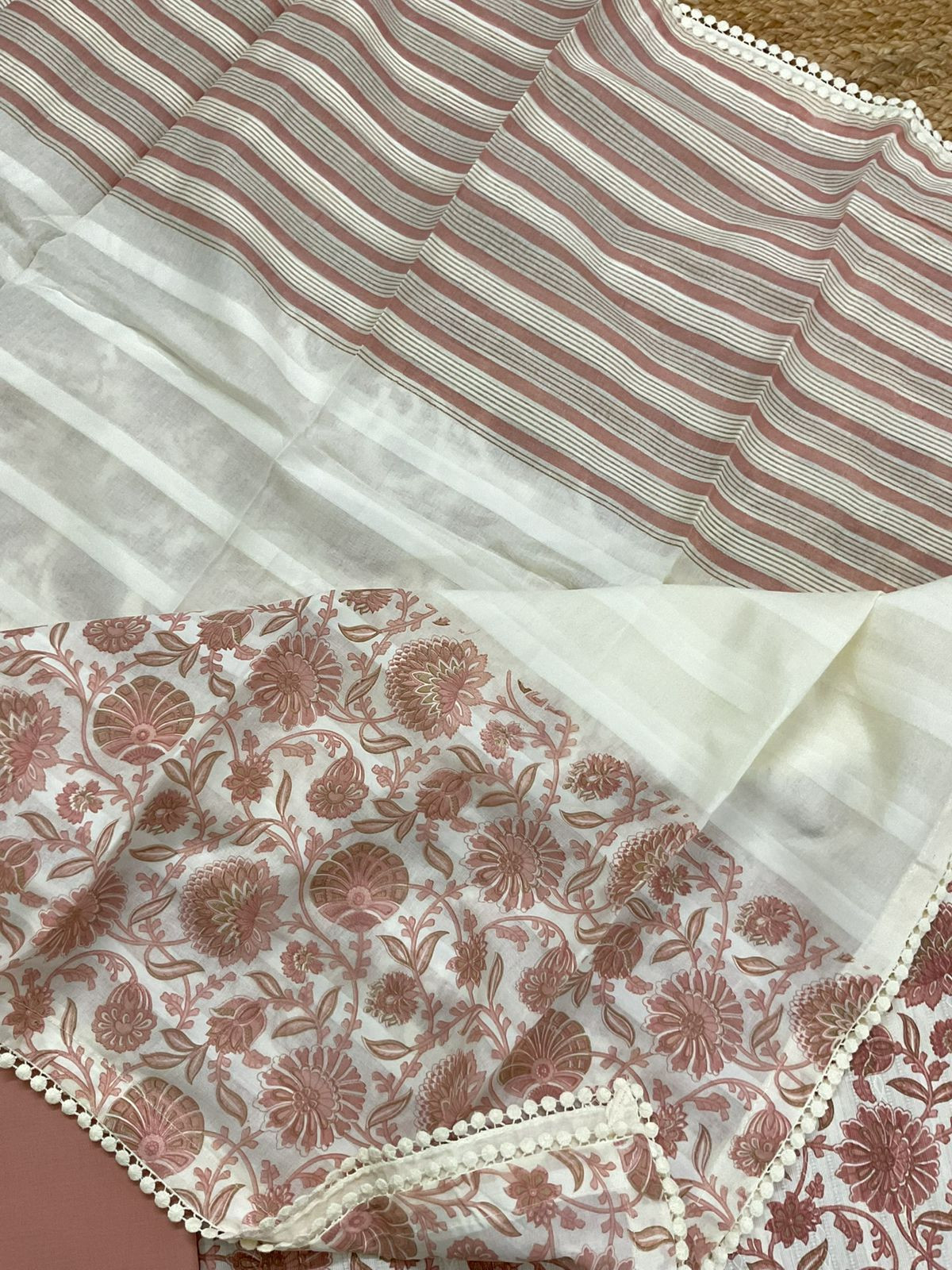 Pure Cotton Printed Self Weaved Suit - Peach