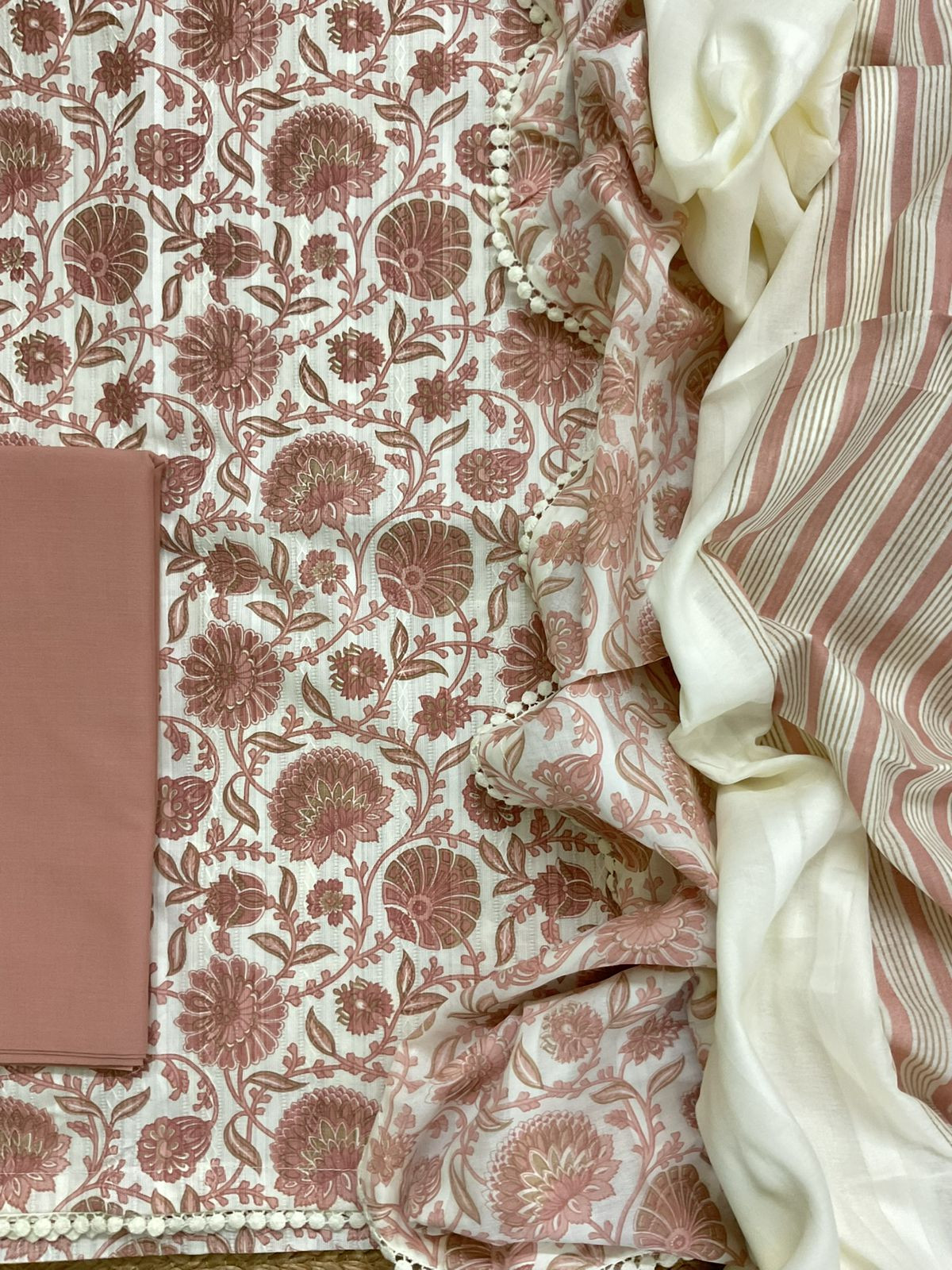 Pure Cotton Printed Self Weaved Suit - Peach