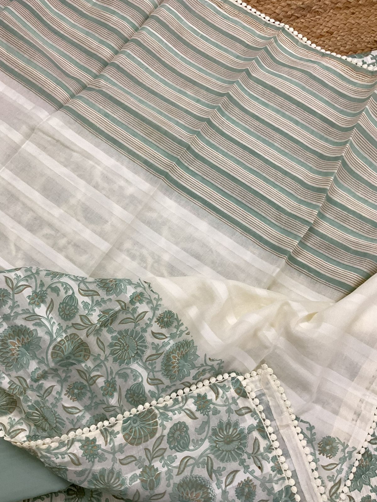 Pure Cotton Printed Self Weaved Suit - Green