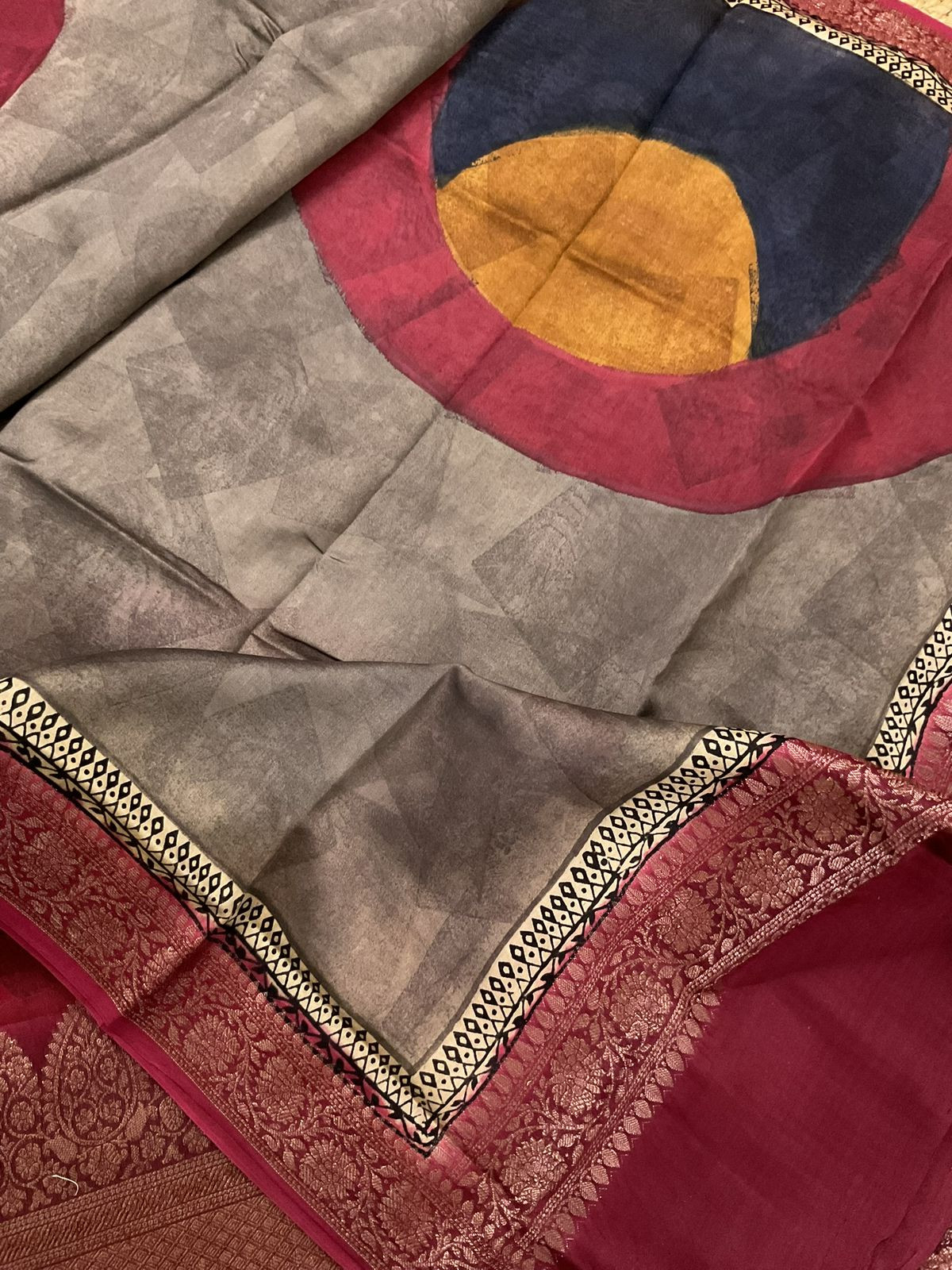 Pure Maheshwari Printed Self Weaved Suit - Maroon