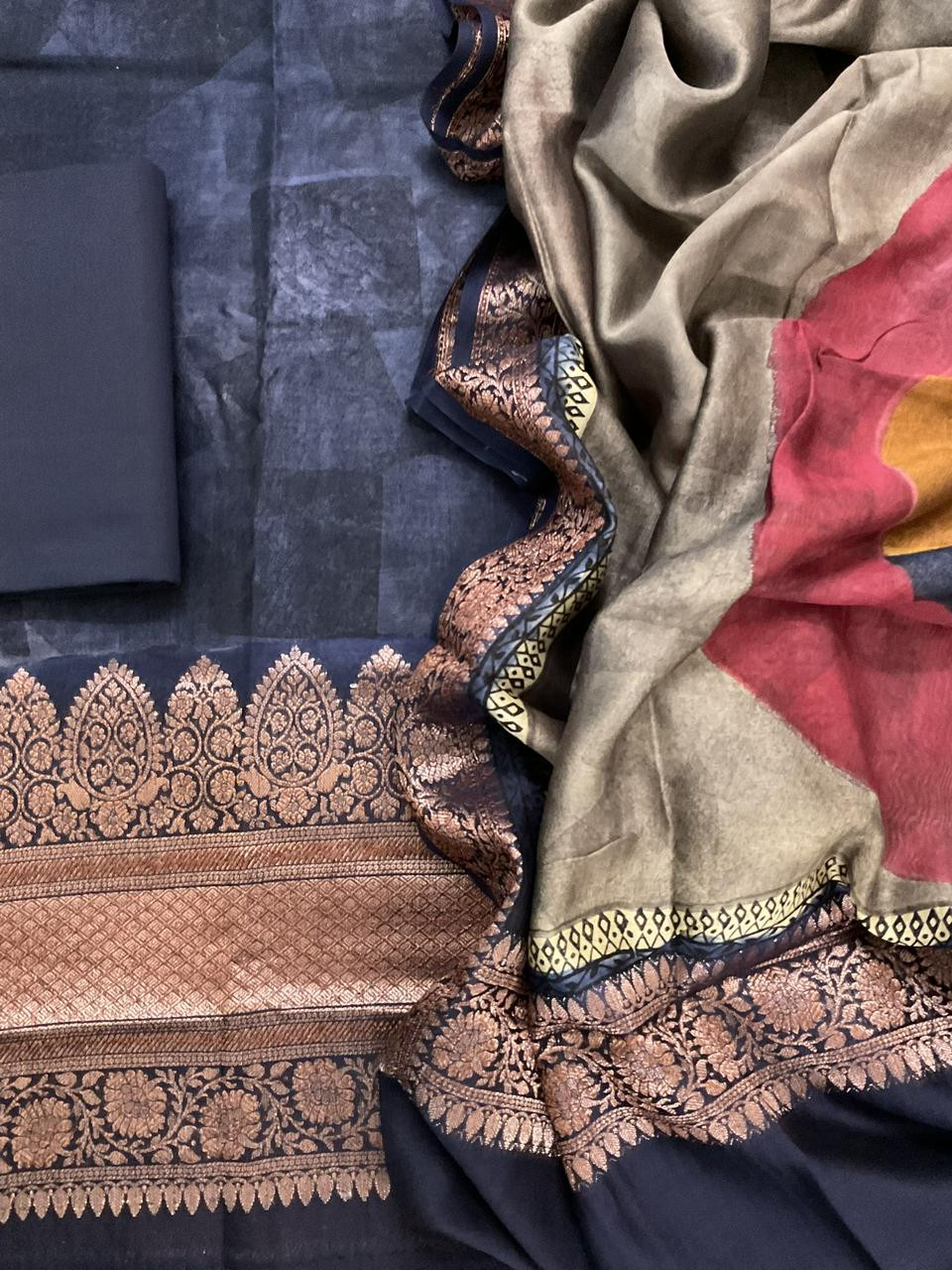 Pure Maheshwari Printed Self Weaved Suit - Blue