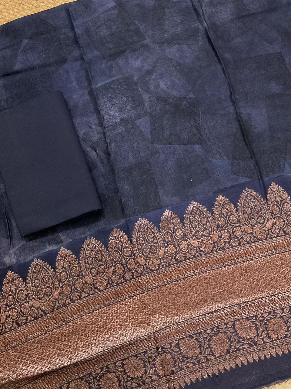 Pure Maheshwari Printed Self Weaved Suit - Blue