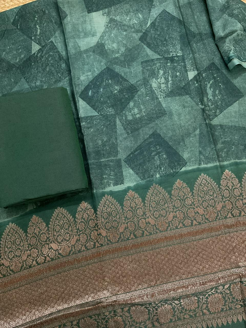 Pure Maheshwari Printed Self Weaved Suit - Green