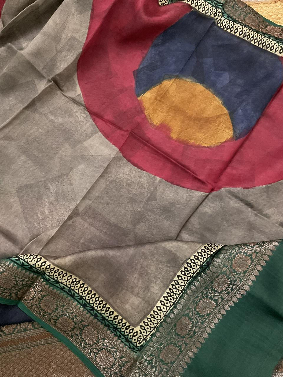 Pure Maheshwari Printed Self Weaved Suit - Green