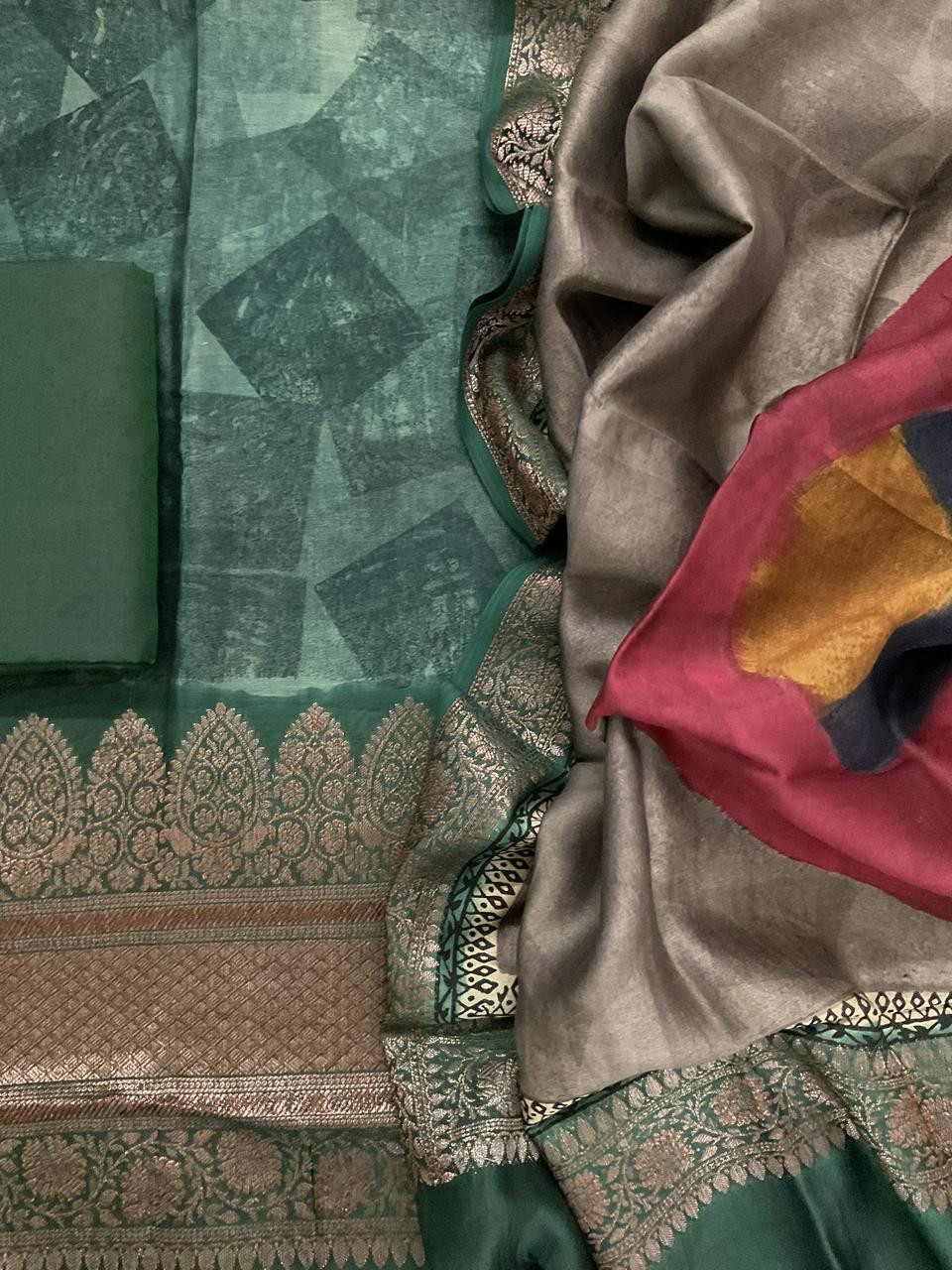Pure Maheshwari Printed Self Weaved Suit - Green