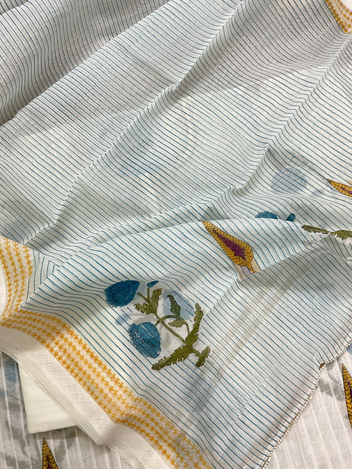 Pure Chanderi Self Weaved Block Printed Embroidered Suit - Off White