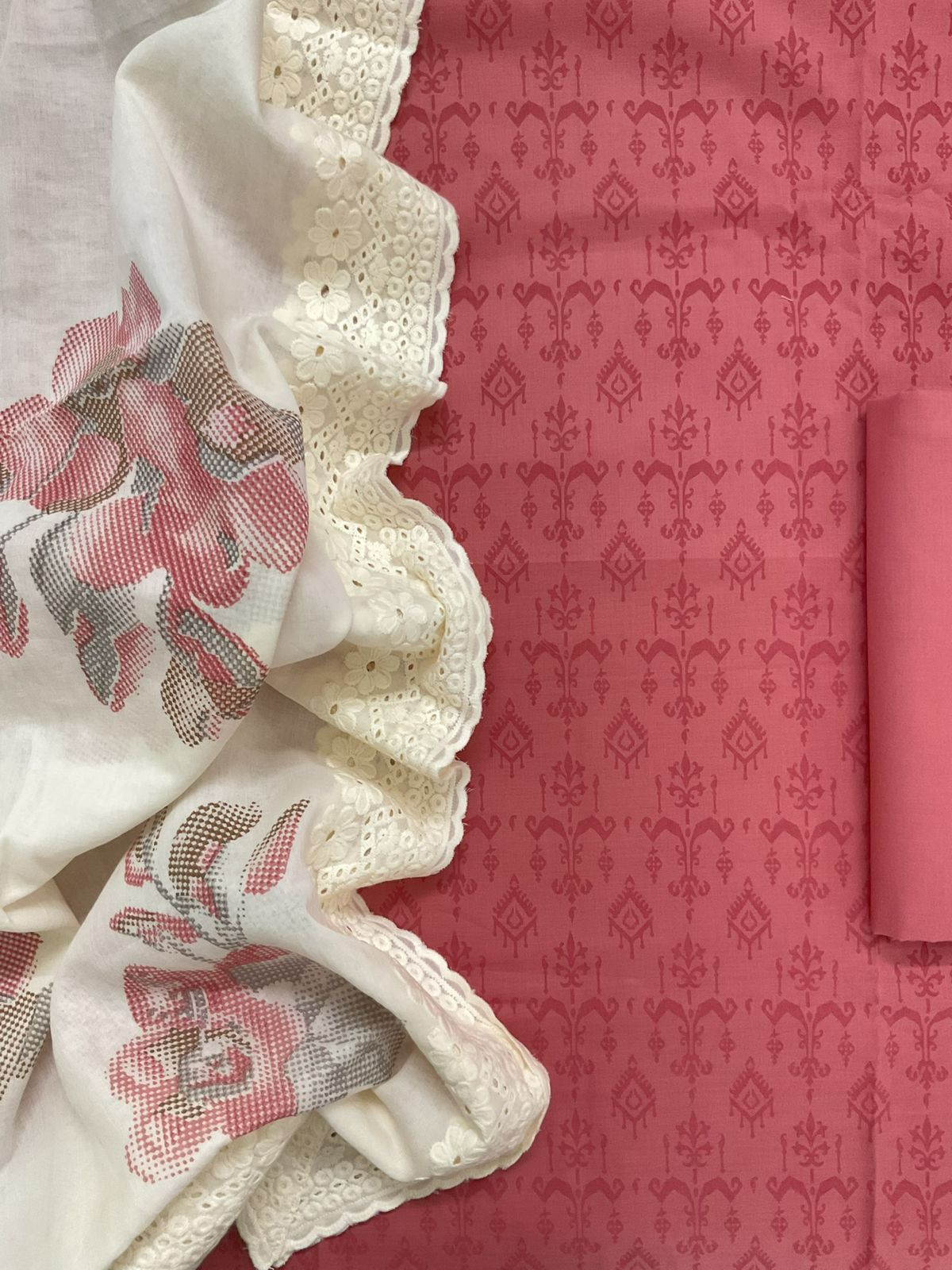 Pure Cotton Printed Embroidered Suit - Pink