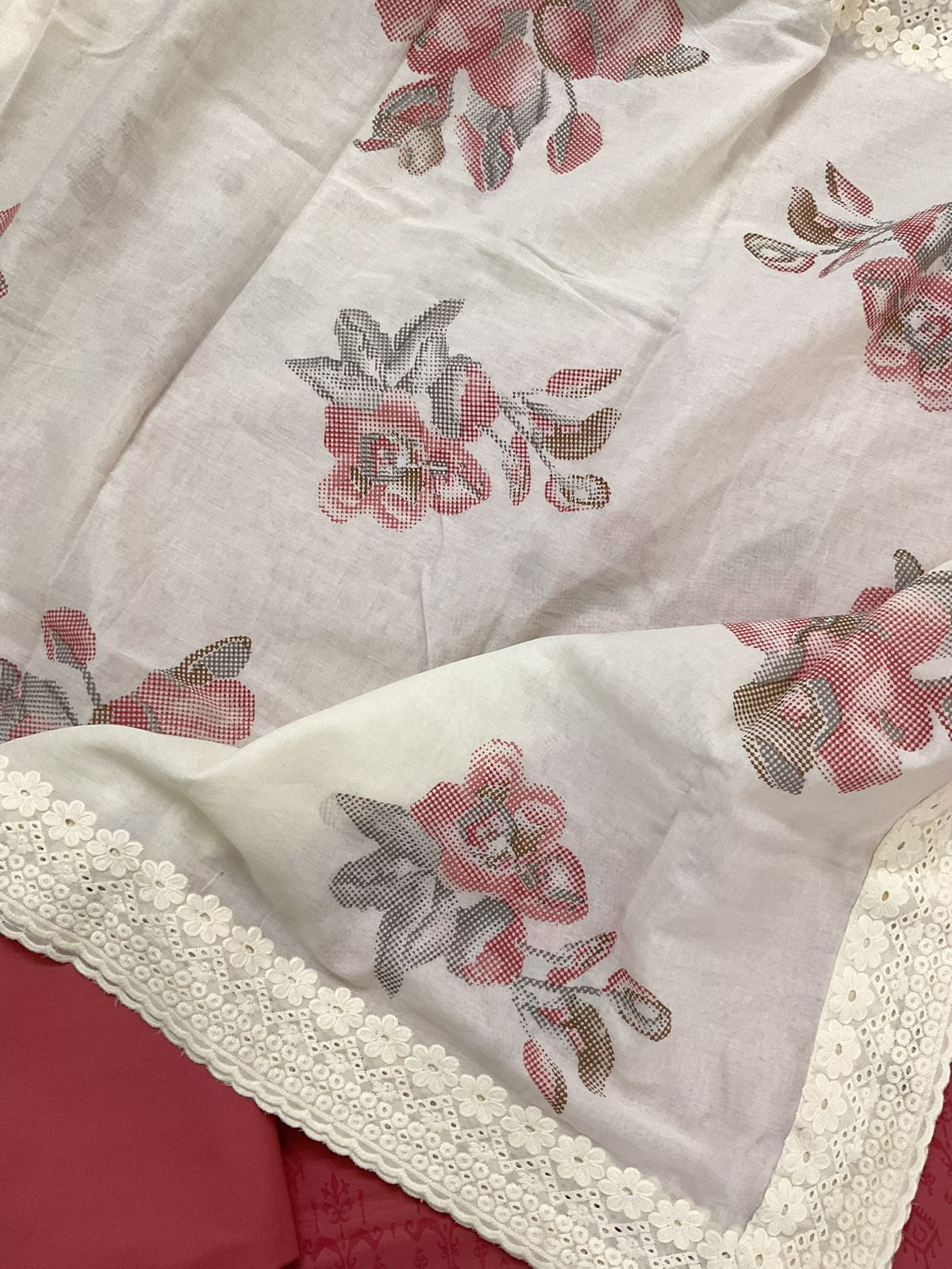 Pure Cotton Printed Embroidered Suit - Pink
