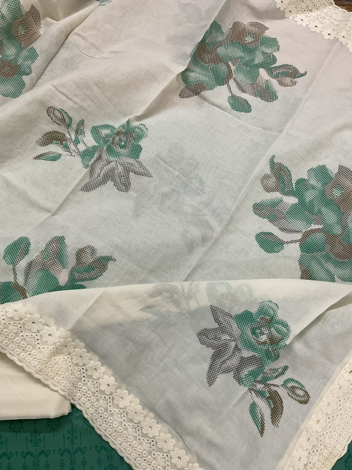 Pure Cotton Printed Embroidered Suit - Blue