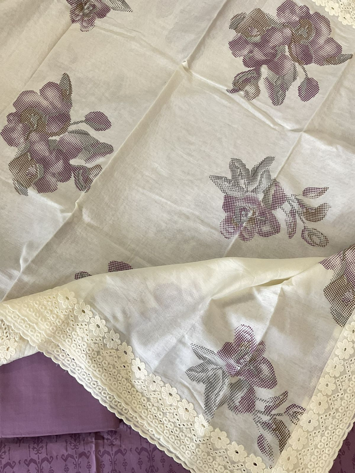Pure Cotton Printed Embroidered Suit - Purple