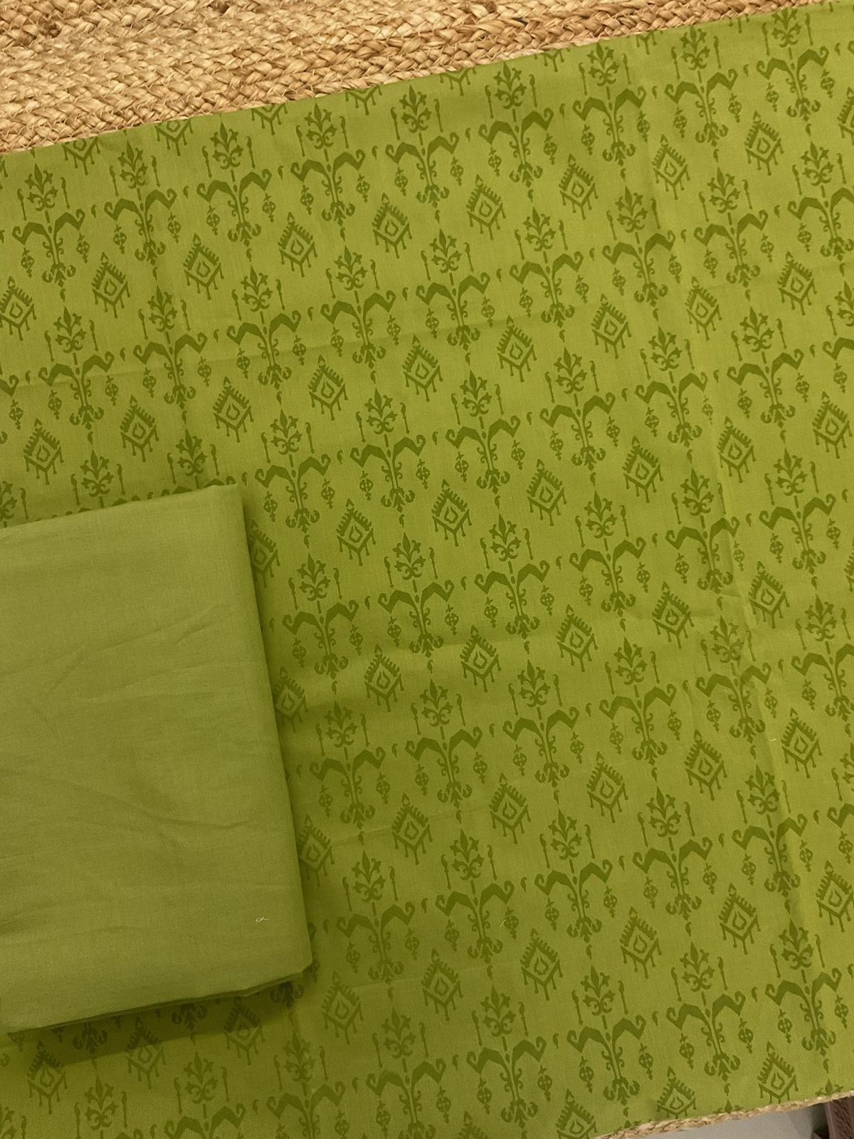 Pure Cotton Printed Embroidered Suit - Green