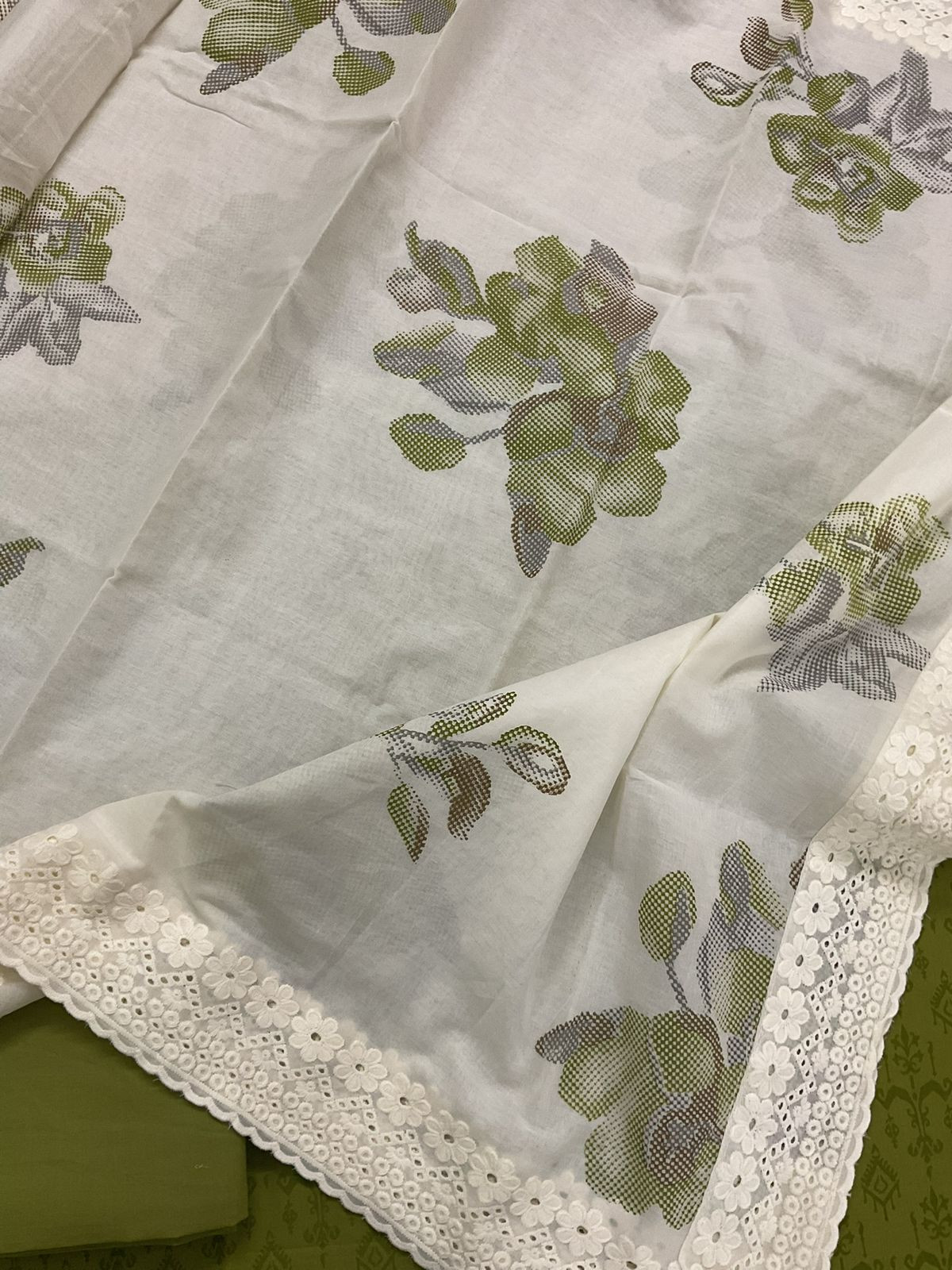 Pure Cotton Printed Embroidered Suit - Green