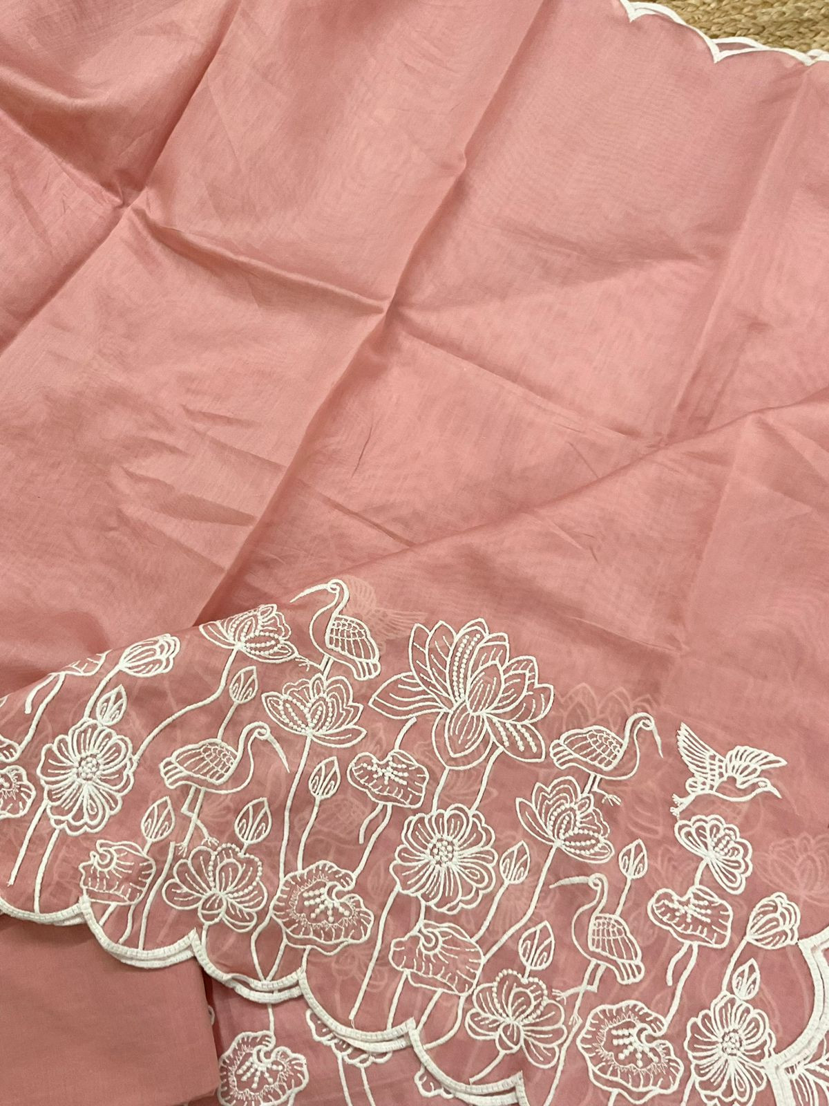 Pure Chanderi Embroidered Suit - Peach