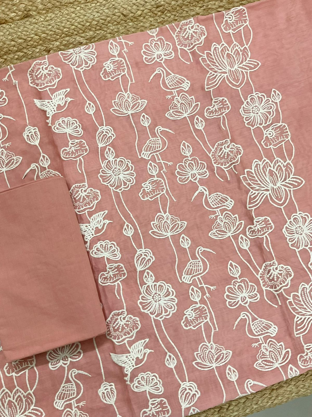 Pure Chanderi Embroidered Suit - Peach