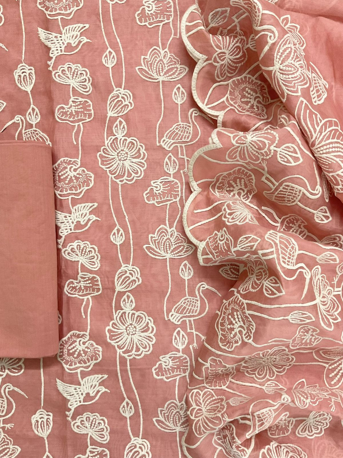 Pure Chanderi Embroidered Suit - Peach