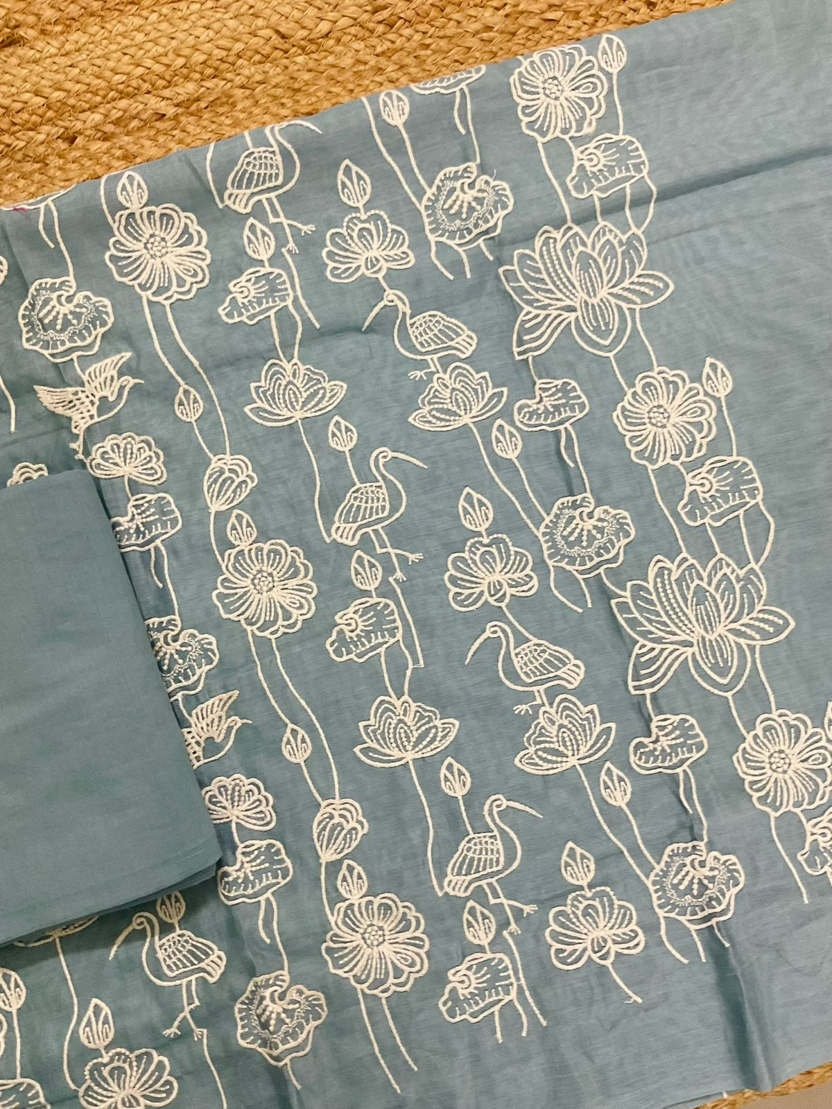 Pure Chanderi Embroidered Suit - Grey