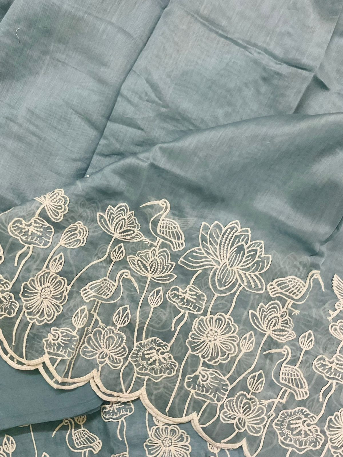 Pure Chanderi Embroidered Suit - Grey